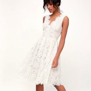 Lulus | Love Swept White Lace Midi Skater Dress M